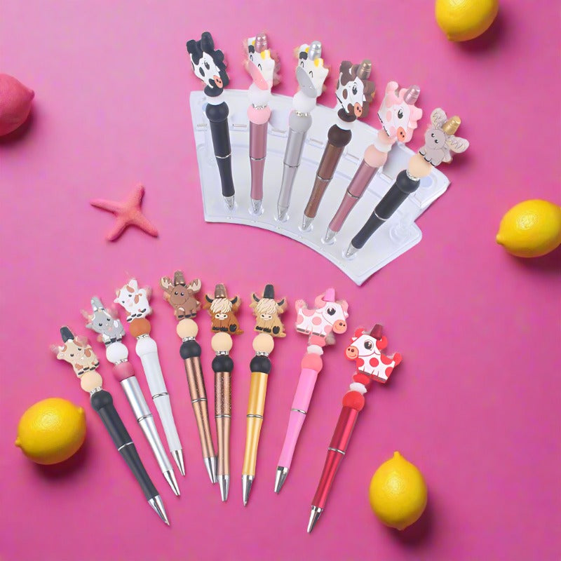 Handmade Beaded Pen Cartoon Animal Cow Silicone Beaded