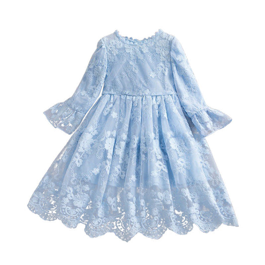 Wholesale Children's Short Sleeved Lace Polyester Dresses