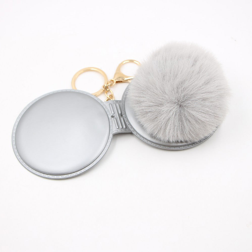 Small Mirror Hair Ball Bag Alloy Keychain