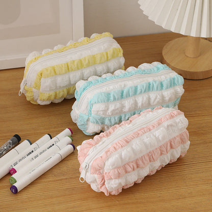 Color Block Striped Large Capacity Pencil Case