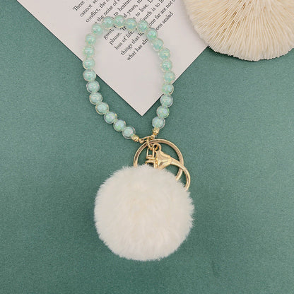 Cute Fur Ball Colorful Beaded Lanyard Keychain