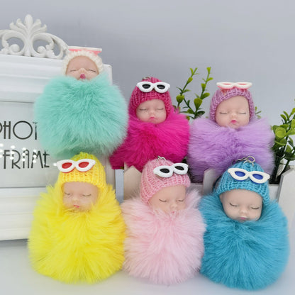 Sleeping Doll Plush Ball Hanging Keychain