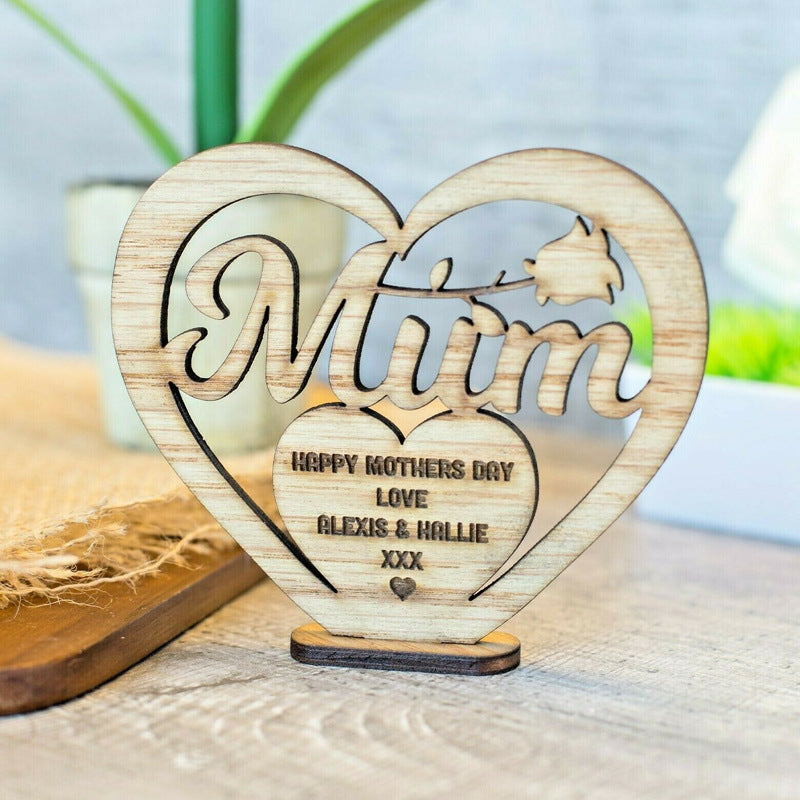 Mother's Day Wooden Carved Heart-shaped Hollow Letter Ornaments