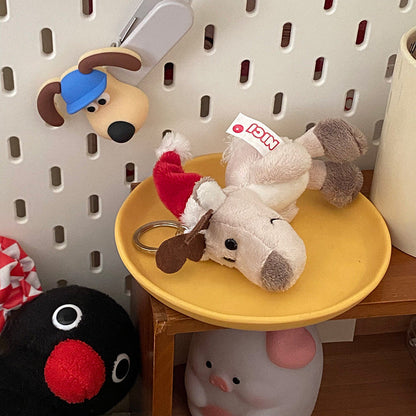 Red Hat Christmas Elk Plush Toy Keychain