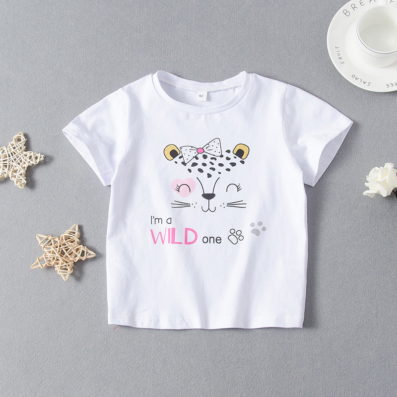White round neck cute kitty short sleeve T-shirt