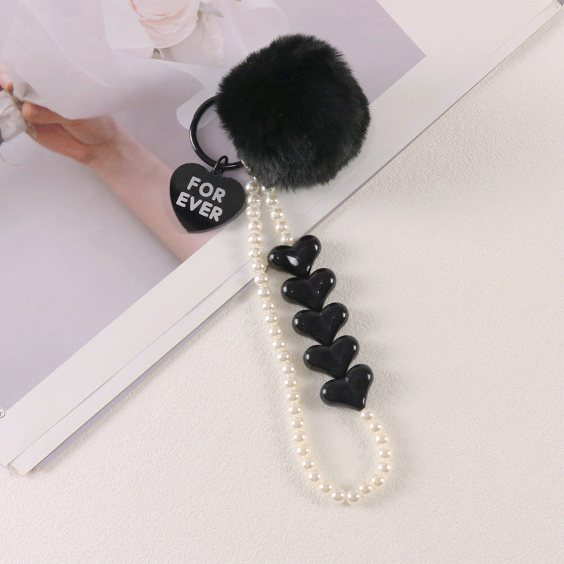 Colorful Love Fur Ball Beaded Keychain
