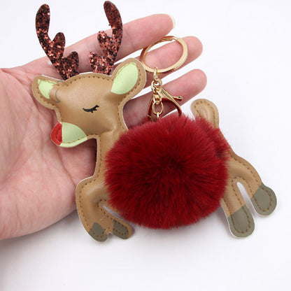Christmas Deer Plush Ball Keychain