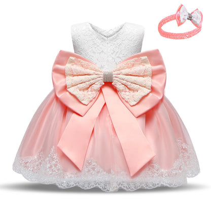 Children's One Year Old Bow Tie Lace Polyester Dresses