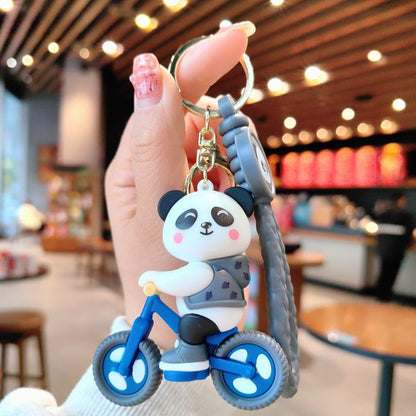 Cartoon Cycling Panda PVC Keychain Cute Keychain