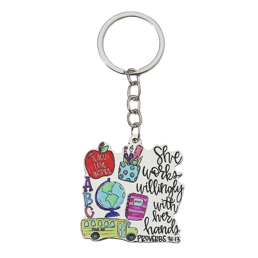 Graduation Season Apple Teacher Wooden Keychain