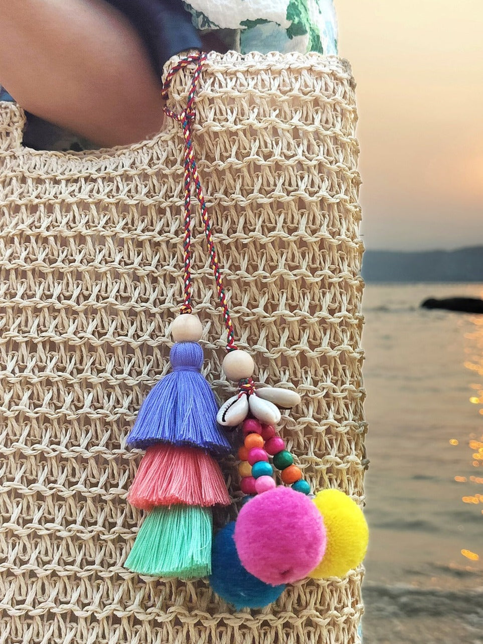Cotton Rope Woven Hairball Shell Tassel Handmade Bag
