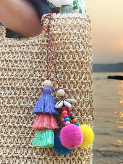 Cotton Rope Woven Hairball Shell Tassel Handmade Bag