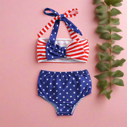 Kids Bowknot Mermaid Suspenders Split Polyester Swimwear