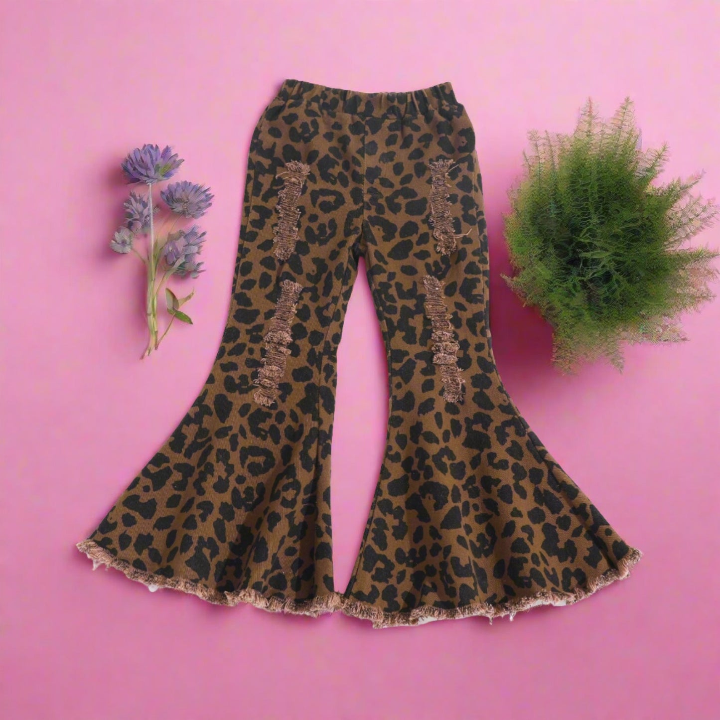 Children's Hole Leopard Print Cotton Bell Bottoms