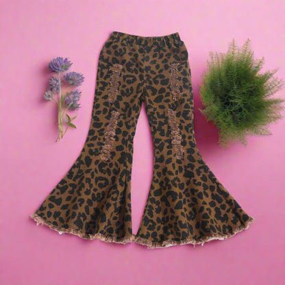 Children's Hole Leopard Print Cotton Bell Bottoms