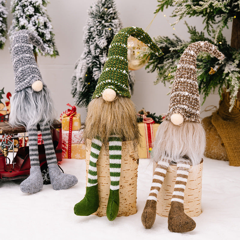 Polyester Christmas Striped Knitted Hat Rudolph Hanging Leg
