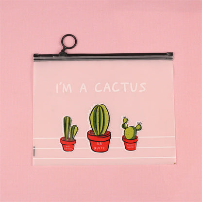 Plastic Cartoon Cactus Zipper Document Bag