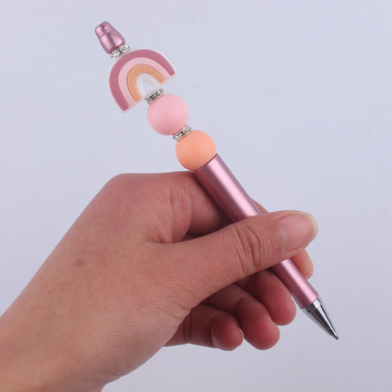 Beadable Pens Rainbow Silicone Beads Plastic Ballpoint Pen