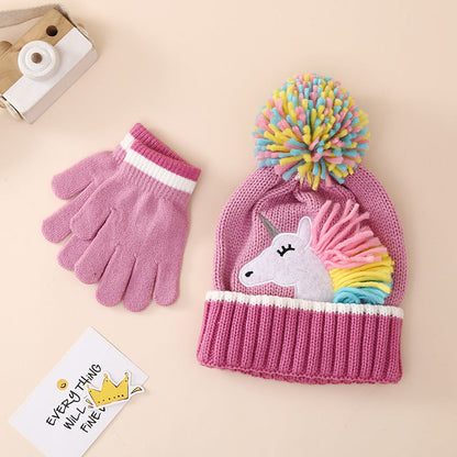 Wholesale Children's Cartoon Unicorn Knitted Hat Gloves Winter Set