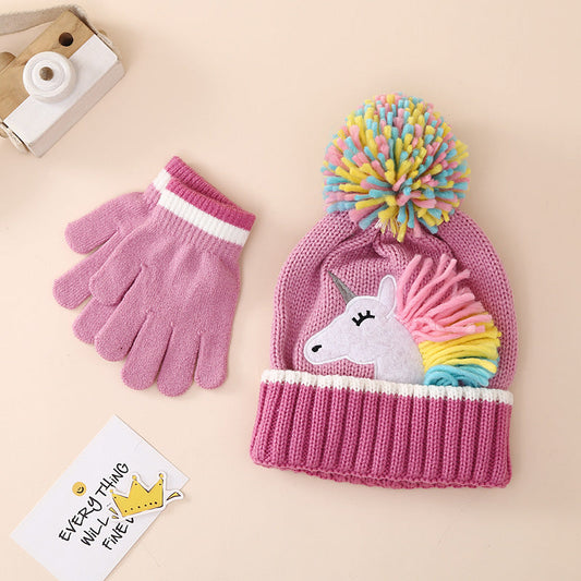 Wholesale Children's Cartoon Unicorn Knitted Hat Gloves Winter Set