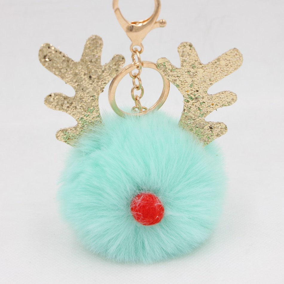 Christmas Antler Plush Ball Keychain