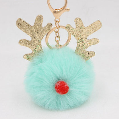 Christmas Antler Plush Ball Keychain