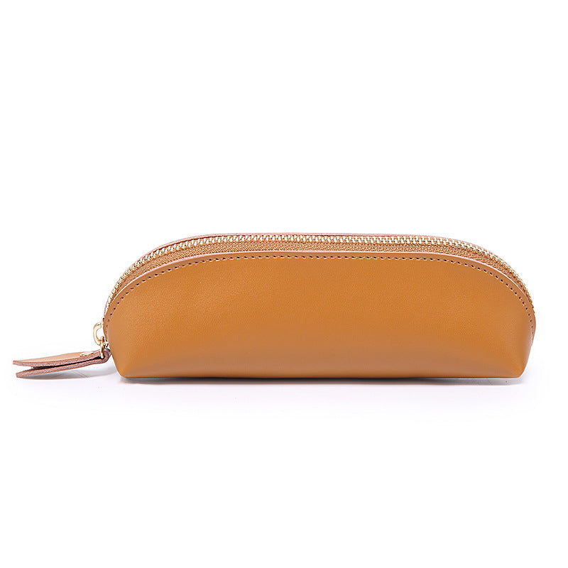Cowhide Solid Color Zipper Stationery Bag Pencil Case Large Capacity