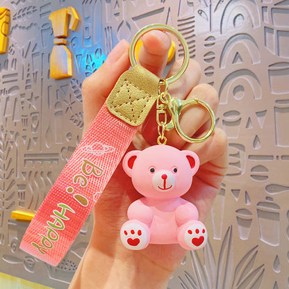 Cartoon Resin Sitting Bear Keychain Cute Keychain