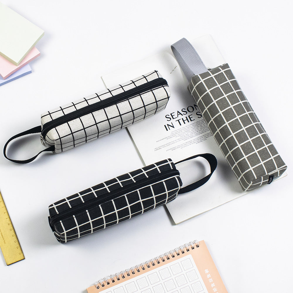 Simple Canvas Black and White Plaid Canvas Pen Bags