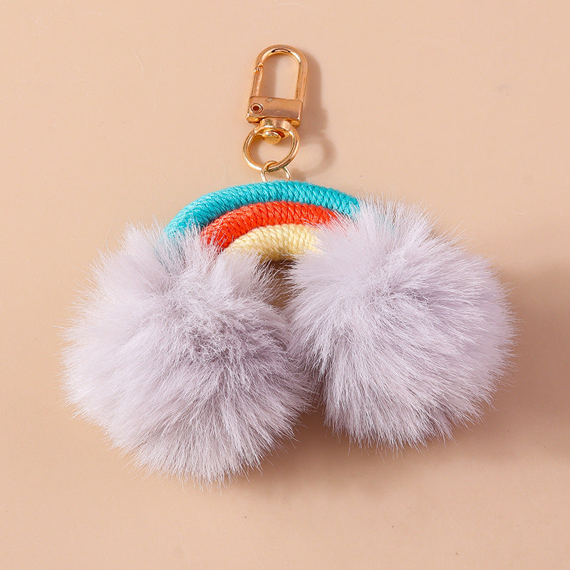Cartoon Fur Ball Hand Knitted Rainbow Keychain