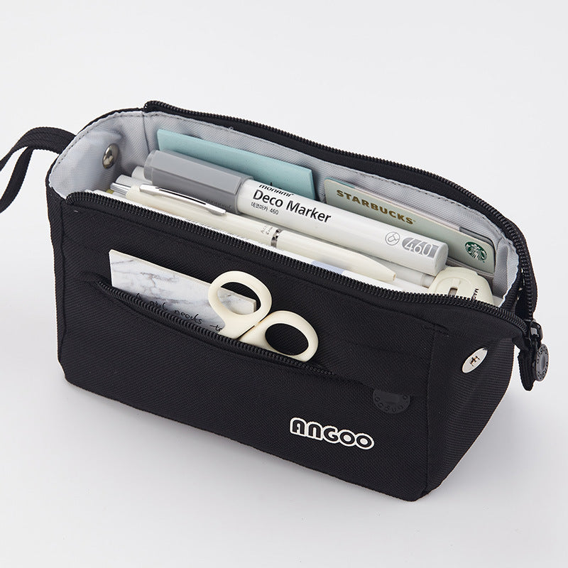 Portable Open Solid Color Canvas Pencil Case