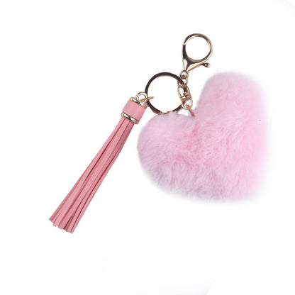 Heart Shaped Fur Ball Tassel Keychain