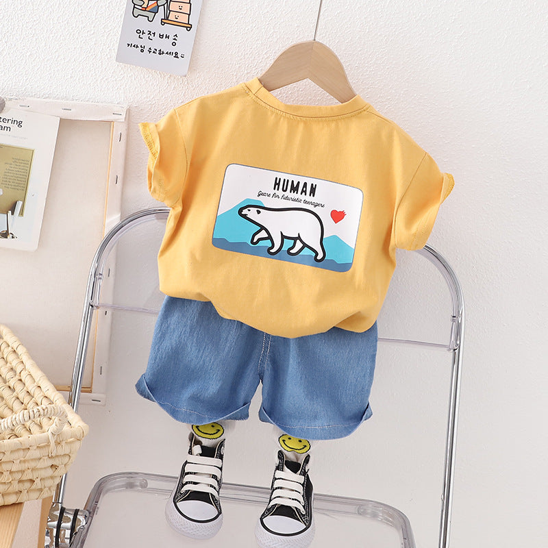 Boys' Minimalist Short Sleeved Shorts Cotton Two-piece Set