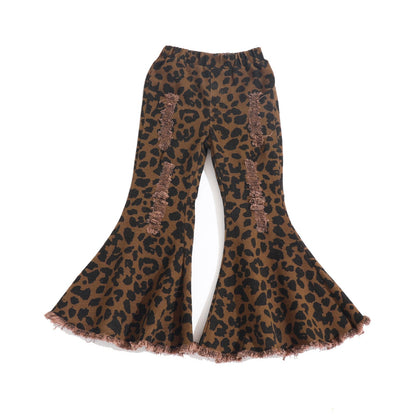 Children's Hole Leopard Print Cotton Bell Bottoms