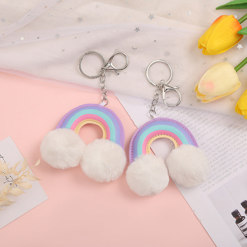 Rainbow PU Plush Keychain