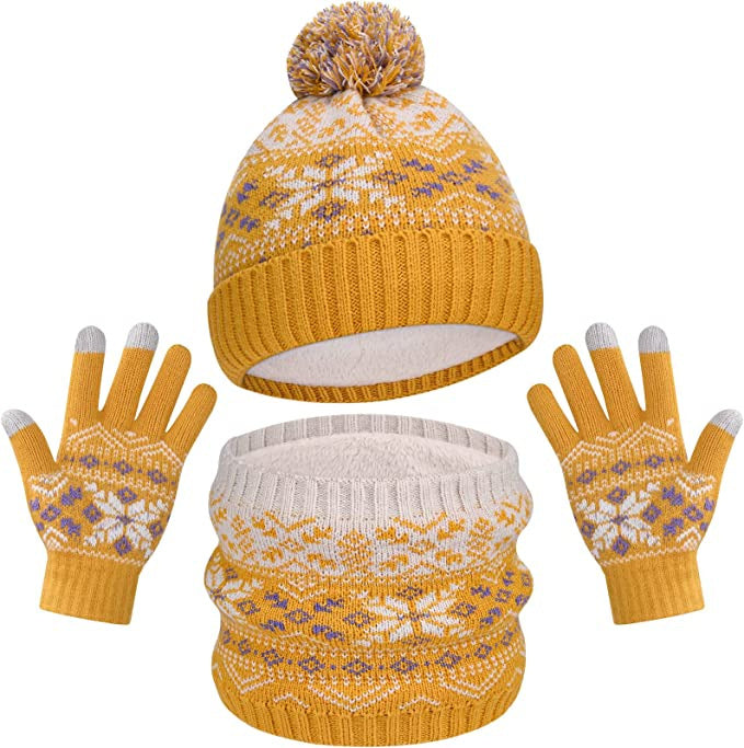 Wholesale Children's Winter Hat Knitted Woolen Scarf Gloves Set
