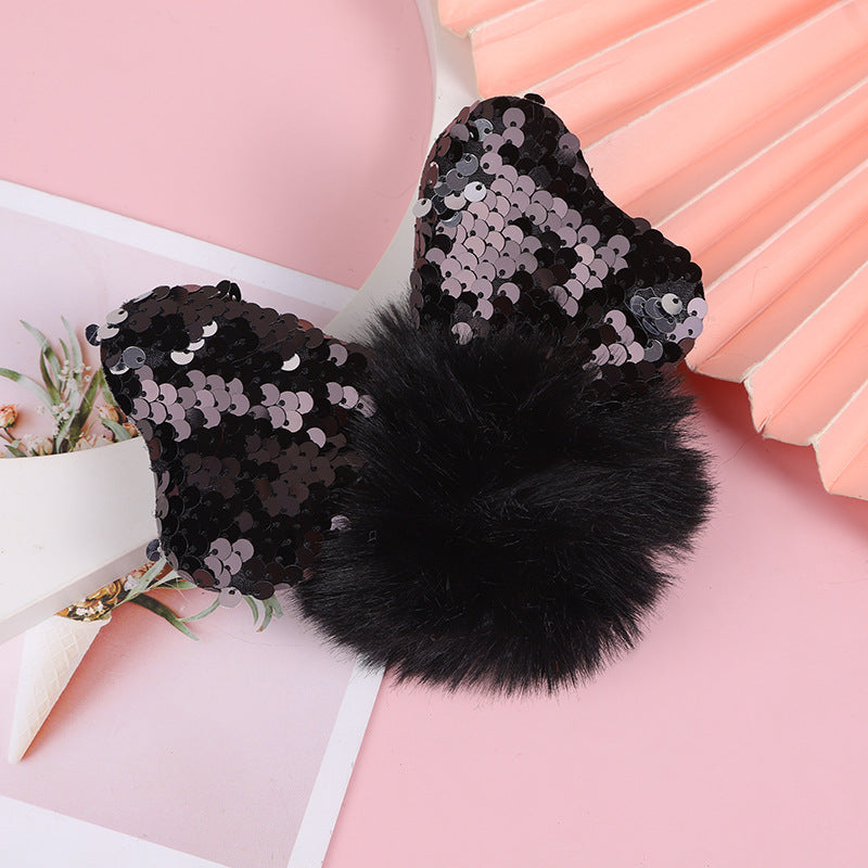 Color Sequin Bow Hair Ball Keychain