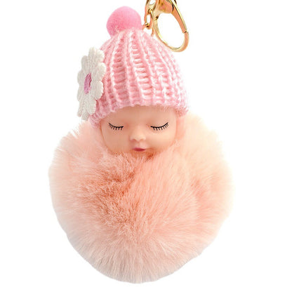 Cute sleeping doll keychain fur ball pendant