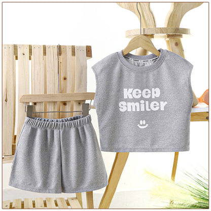 Children Smiley Face Summer Suit Chemical Fiber Baby Clothes