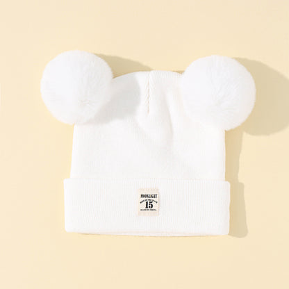 Wholesale acrylic autumn winter solid color woolen kids double ball hat