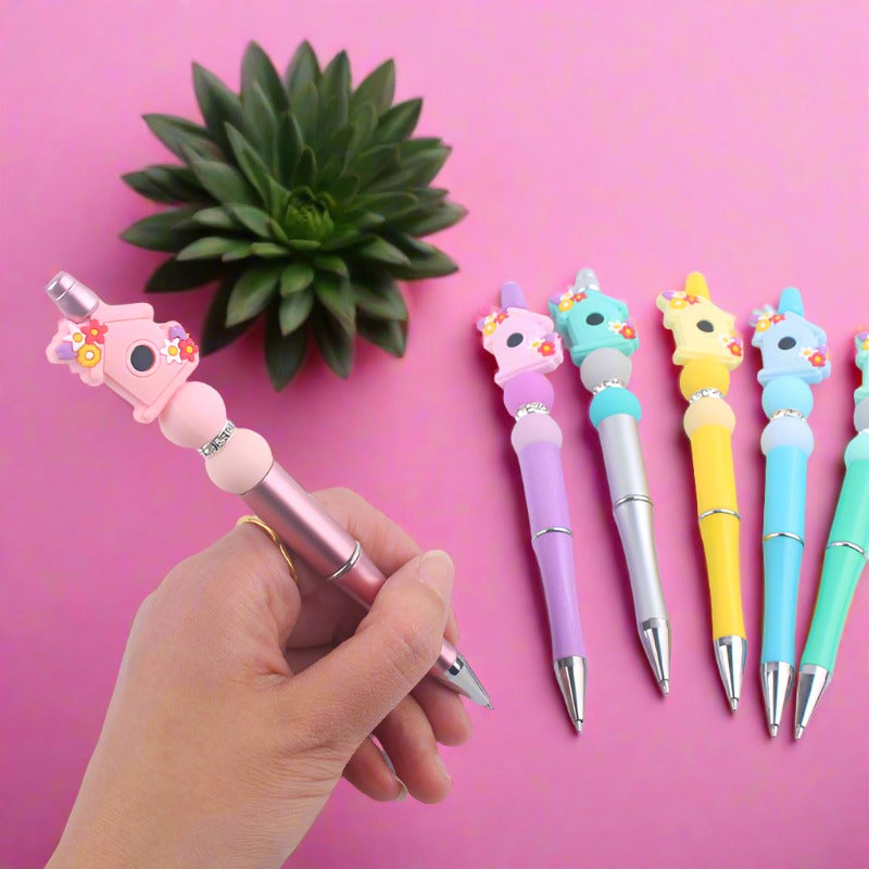 Beaded Pens DIY Cute Cartoon Vase Flower House
