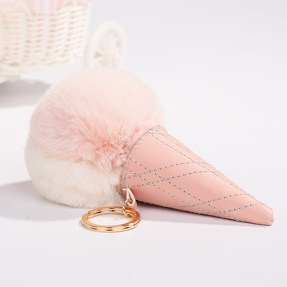 Ice Cream Cone Pom Pom Keychain