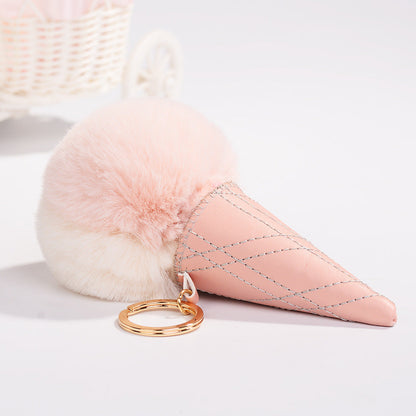 Ice Cream Cone Pom Pom Keychain
