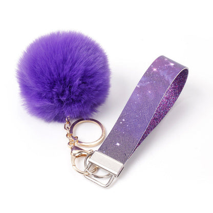 PU Leather Fur Ball Keychain