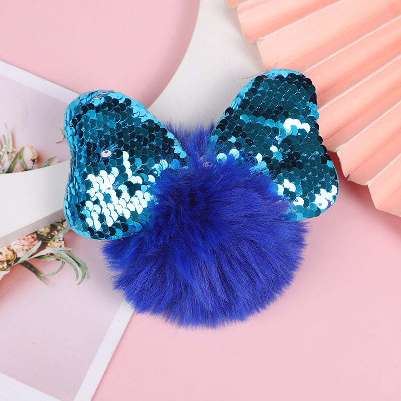 Color Sequin Bow Hair Ball Keychain