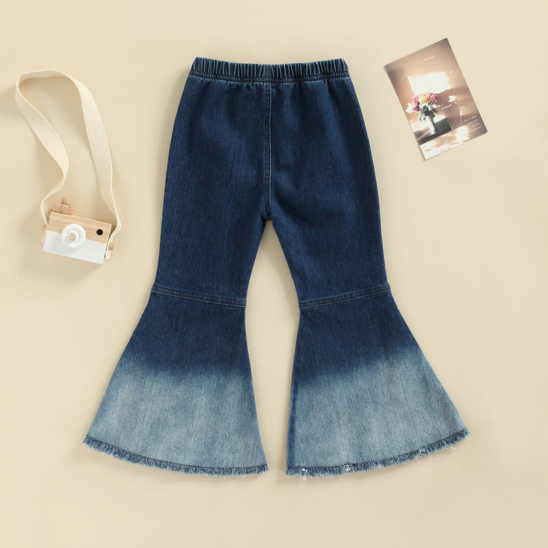 Children's Abstract Printed Cotton Stretch Denim Flared Pants