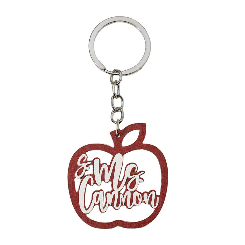 Graduation Season Apple Teacher Wooden Keychain