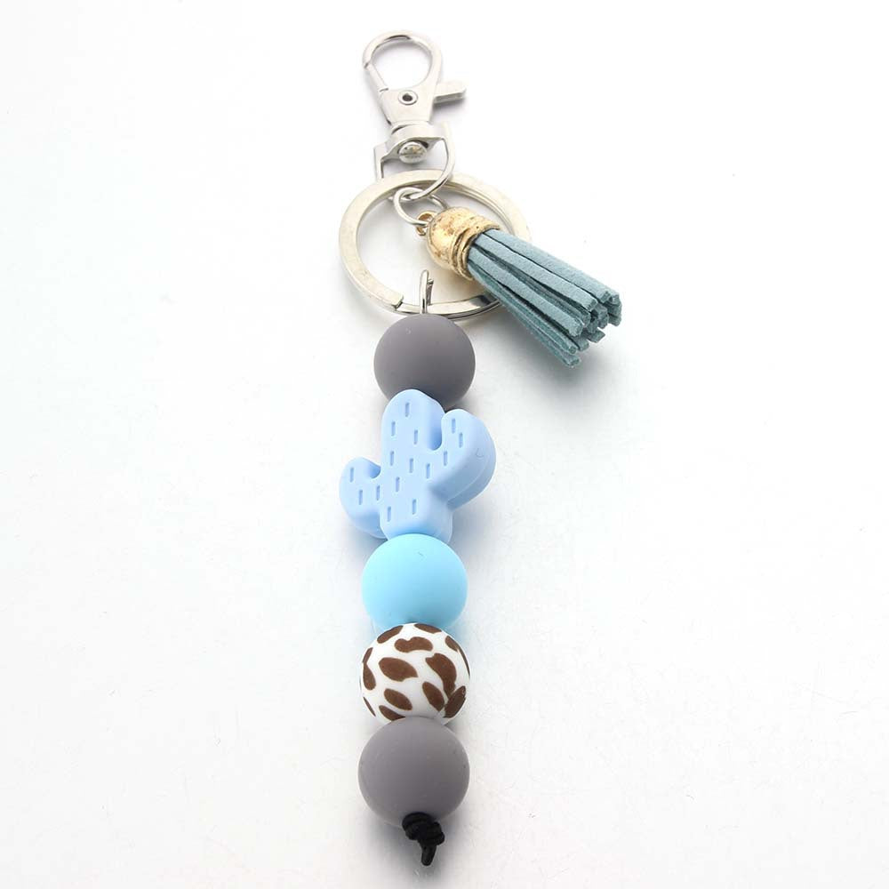 Cartoon Cactus Silicone Beaded Keychain