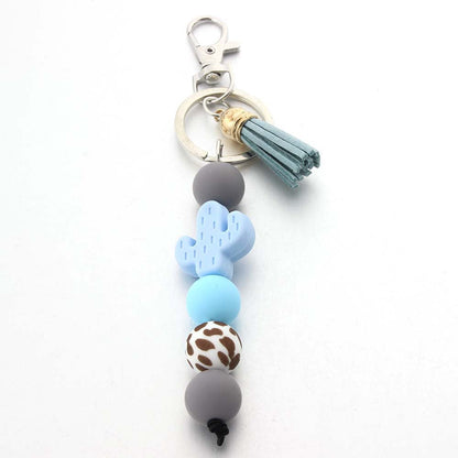Cartoon Cactus Silicone Beaded Keychain