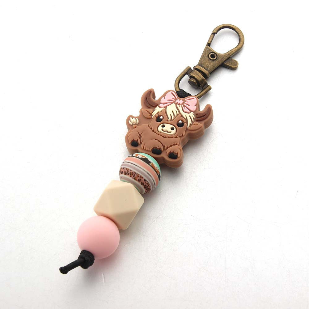 Wholesale Cartoon Cow Silicone Beaded Keychain